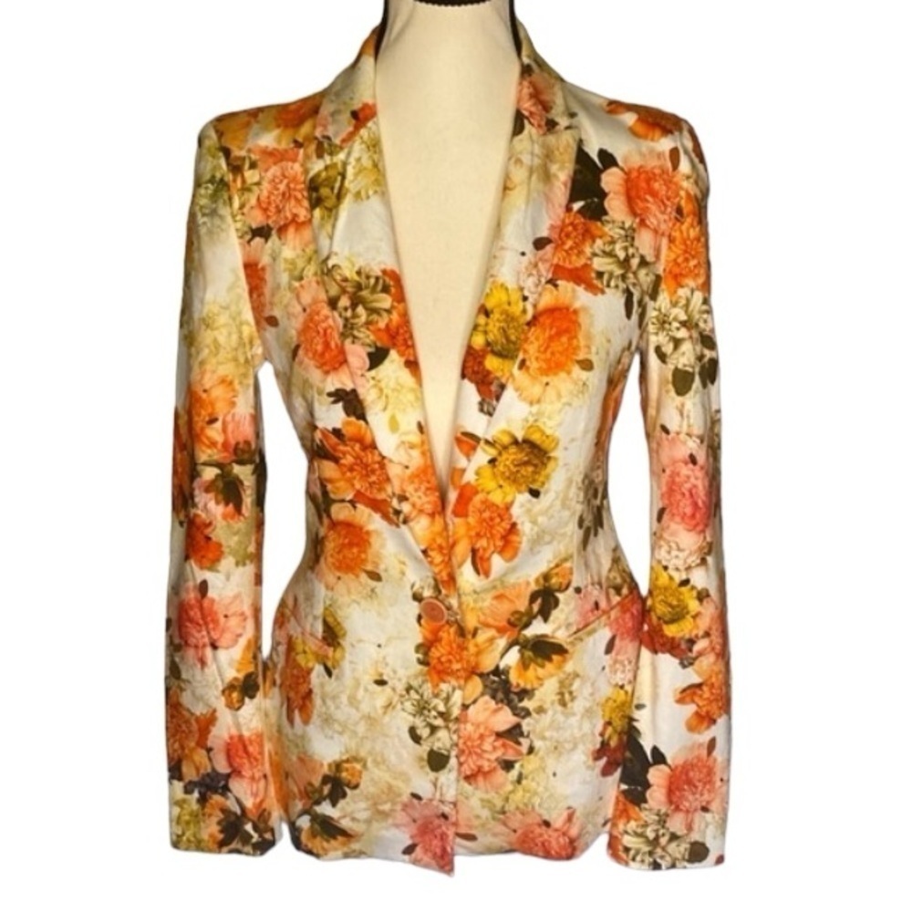 Zara Cotton pique Fall Colours Lined Blazer One Button Closure Size S - Picture 3 of 17